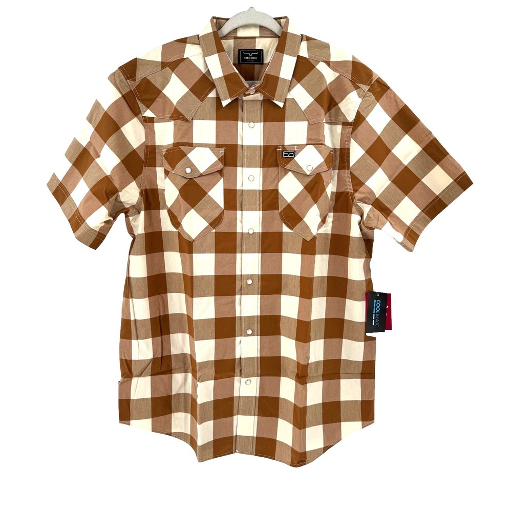 Kimes Ranch Malcom Buffalo Plaid Pearl Snap Shirt Men's XXL Brown Landman NEW